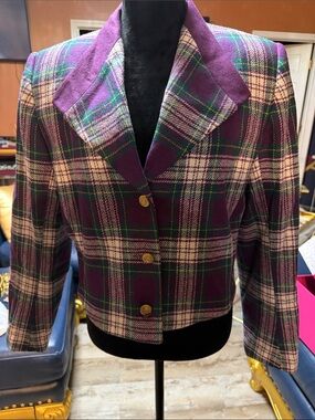 Vintage That’s Me Plaid Purple Cropped Women's Blazer Jacket